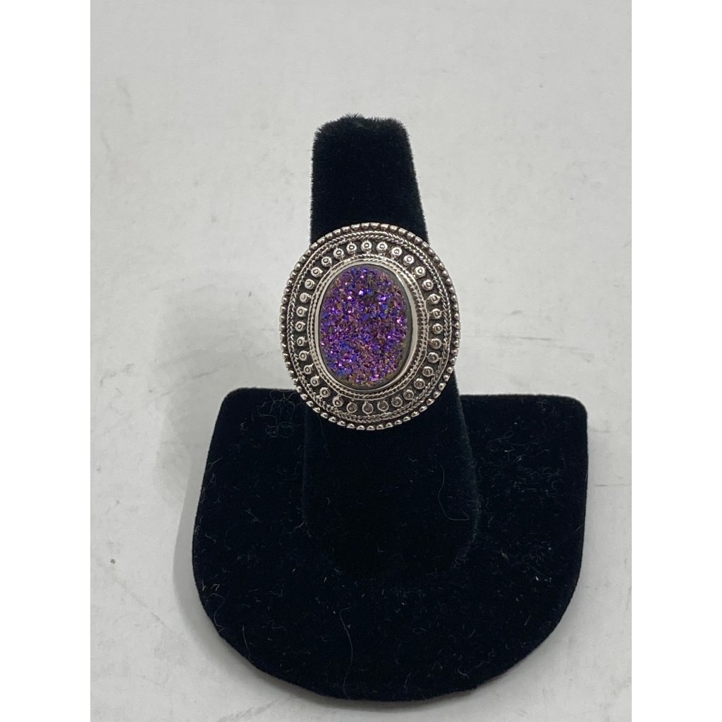 Nicky Butler Purple Titanium Flashed Druzy Quartz 925 Silver Ring Size 7
